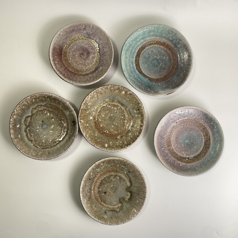 Japanese Handmade Ceramics Takahashi Ryo Handmade Ceramic Gradient Color Round Plate Tableware Set Household Plates Tea Trays Small Plates