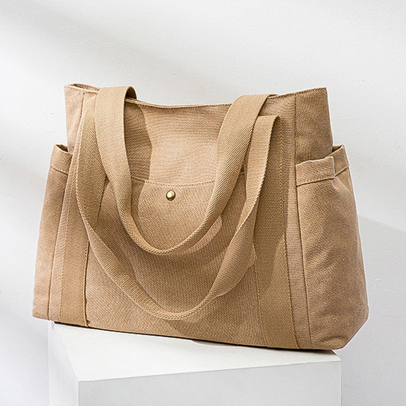 Japan ZD Large Capacity Fashion Women's Bag Pure Color Canvas Handbag Retro Hand Carry Bag Casual Single Shoulder Satchel Bag