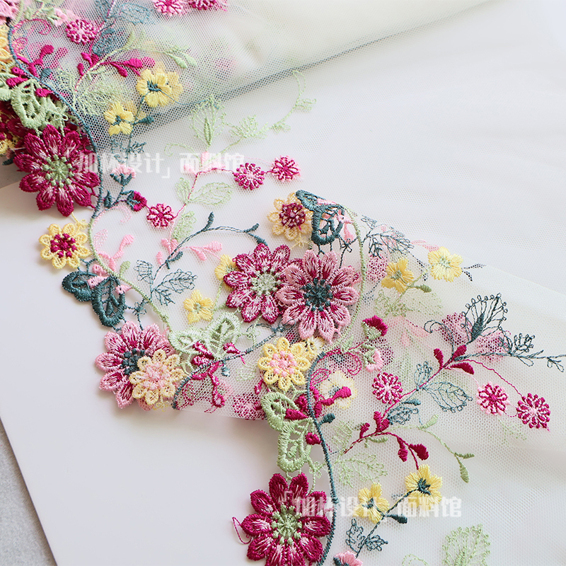 High-End Doll Clothes Fabric with Cup Design, Colorful Floral Embroidery, Mesh Lace, Clothing Lace, Skirt Hem Flower High-End Doll Clothes Fabric with Cup Design, Colorful Floral Embroidery, Mesh Lace, Clothing Lace, Skirt Hem Flower