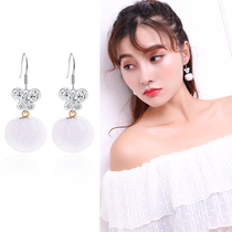 Butterfly hair ball earrings womens long net red hair ball super fairy pendant stud earrings white plush drop earrings temperament wild