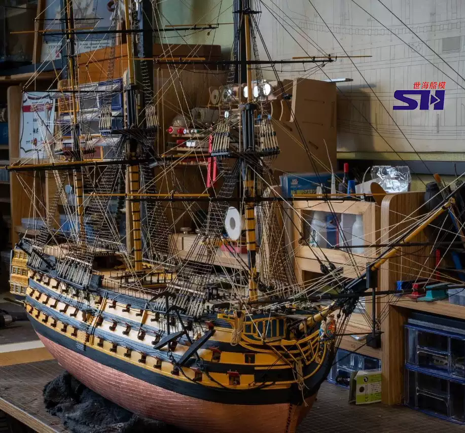 中式帆船模型套件1/65广船杉罾号木制静态船模世铨出品适合12岁男童