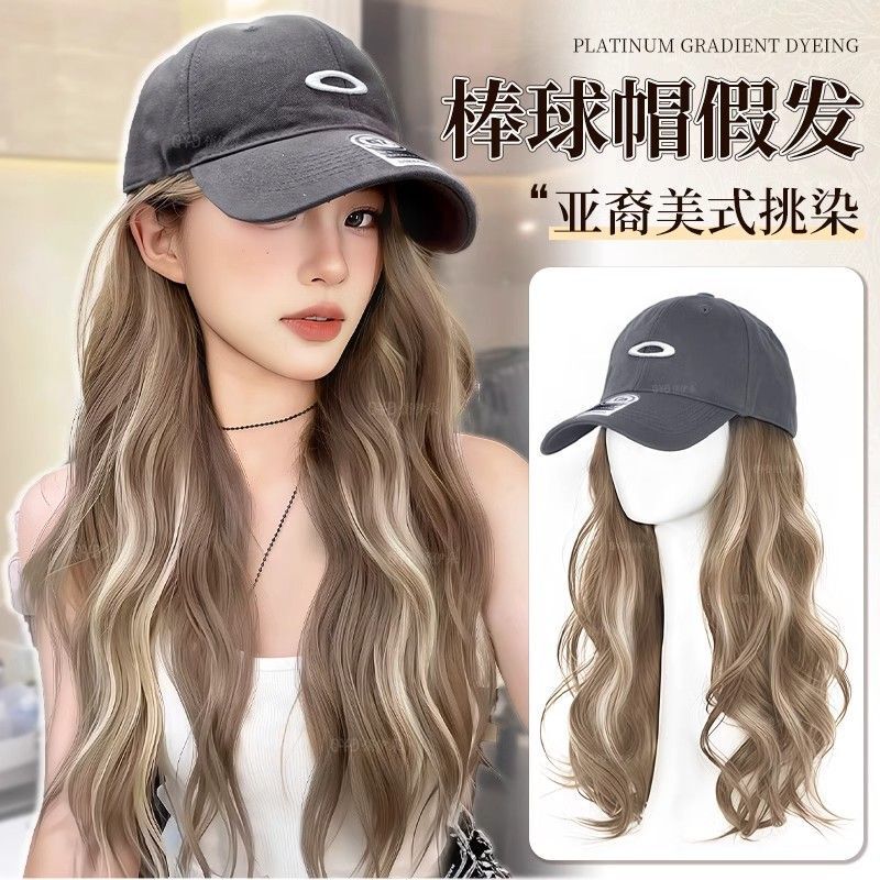 Wig and Hat Combo for Women, Synthetic Hair, 2025 New Fashion, Asian Hot Girl Style, Long Curly Hair with Highlights, Hat Wig Wig and Hat Combo for Women, Synthetic Hair, 2025 New Fashion, Asian Hot Girl Style, Long Curly Hair with Highlights, Hat Wig
