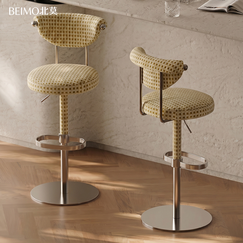 Wabi-Sabi Style 2026 New Model Bar Stool Designer Adjustable Rotating Island Chair Restaurant Stainless Steel Home High Stool