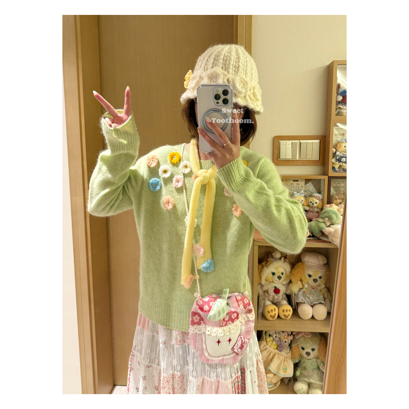 Sweet Tooth Toothoom·Spring Overture·Super Comfortable! LAOSHU Cashmere Pullover Sweater with Multi-Color Crochet Detailing