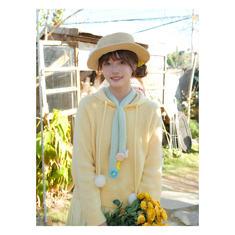 Sweet Toothoom·Creamy Meow·Early Spring Cotton Wool Hooded Pom-Pom Sweater Cute and Sweet Inner Layer Sweet Toothoom·Creamy Meow·Early Spring Cotton Wool Hooded Pom-Pom Sweater Cute and Sweet Inner Layer