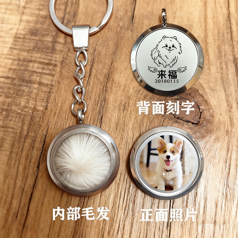 Pet Memorial Keychain, Hair Collection, Photo Engraving, Exclusive Pet Id Tag, Death Memorial Pendant
