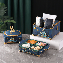 New Chinese multifunctional tissue box home living room light luxury tea table fruit plate split snack dried fruit plate ornaments