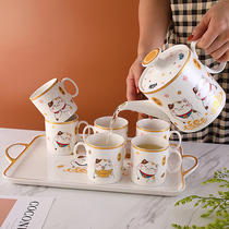 Nordic ceramic water set cool Kettle tea cup living room home lucky cat light luxury afternoon tea tea set gift