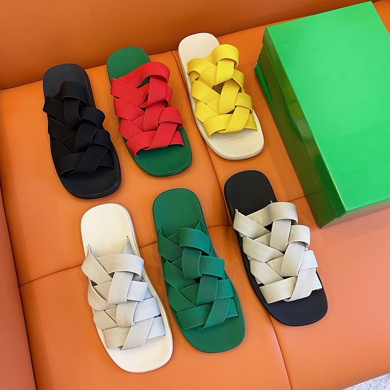 Summer BOYE BV DG with elastic webbing woven towel Slippers Outdoor Beach Green Women's Slippers