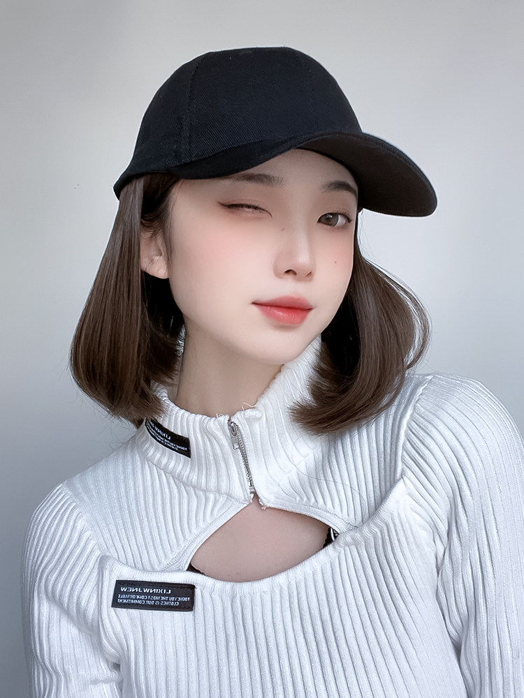Baseball Cap Son Wig Integrated Woman Spring Summer Korean Version New Fashion Wave Head 100 Hitch Winter Expats Small Duck Tongue Cap