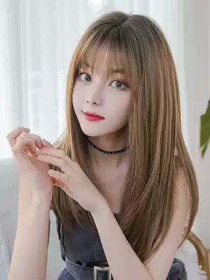 Wig female hair natural full head cover lifelike long straight hair natural air banghai new wig Net red long hair