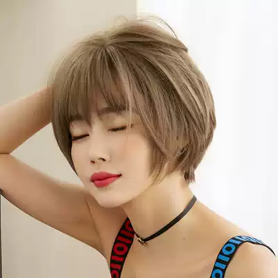 Wig female short hair natural girl age reduction wave head round face handsome short broken hair comfortable banging full head cover