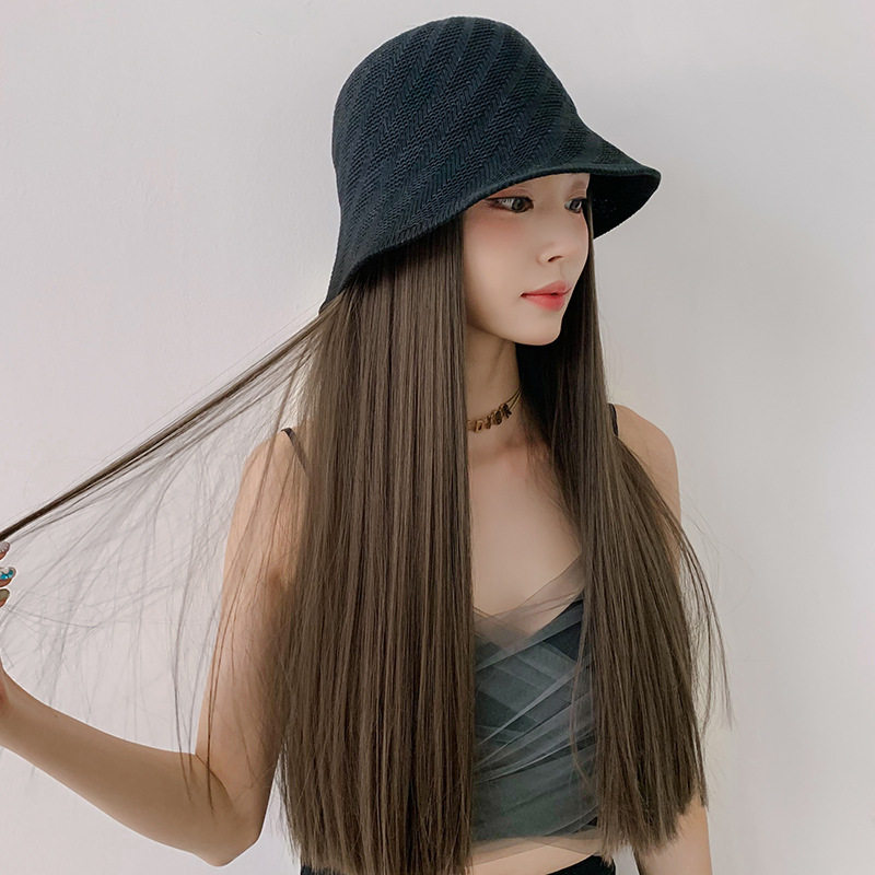 Wig hat integrated fashion autumn and winter women long hair long hair fluffy aging styling trend in natural whole headgear