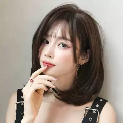 Wig female short hair banging Net red shoulder shoulder straight long hair fashion sweet eversion short curly hair eversion full head set