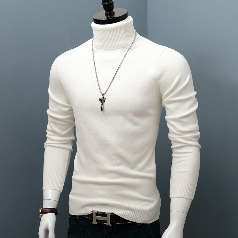 Men's Turtleneck Sweater, Solid Color, Winter Warm Inner Layer, Slim Fit, Stacked Collar, Base Knit Top, Pullover Cashmere Sweater, Trendy