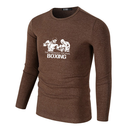 长袖T恤圆领男青年棉质百搭打底衫简约修身弹力体恤潮流印花青春