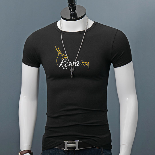 Camiseta de manga corta con cuello redondo para hombre, informal, juvenil, de verano, talla grande, media manga, algodón puro, estilo coreano, camisa con fondo, camiseta superior de moda
