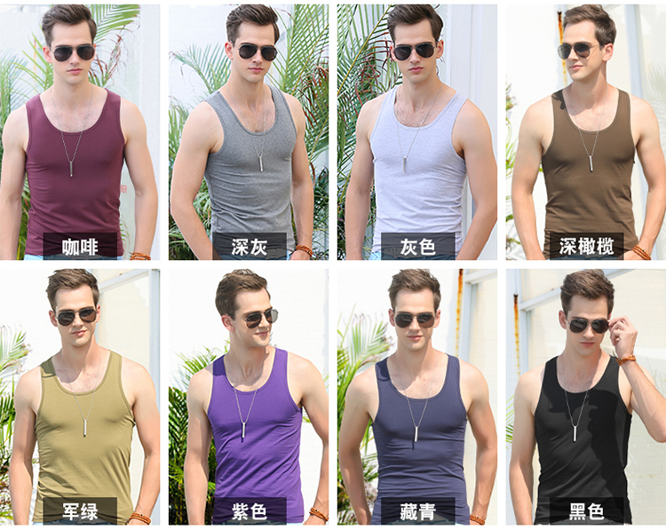 Mùa hè vest nam cotton stretch Slim thể hình chặt chẽ màu rắn hẹp vai kích thước lớn đáy từ vest triều