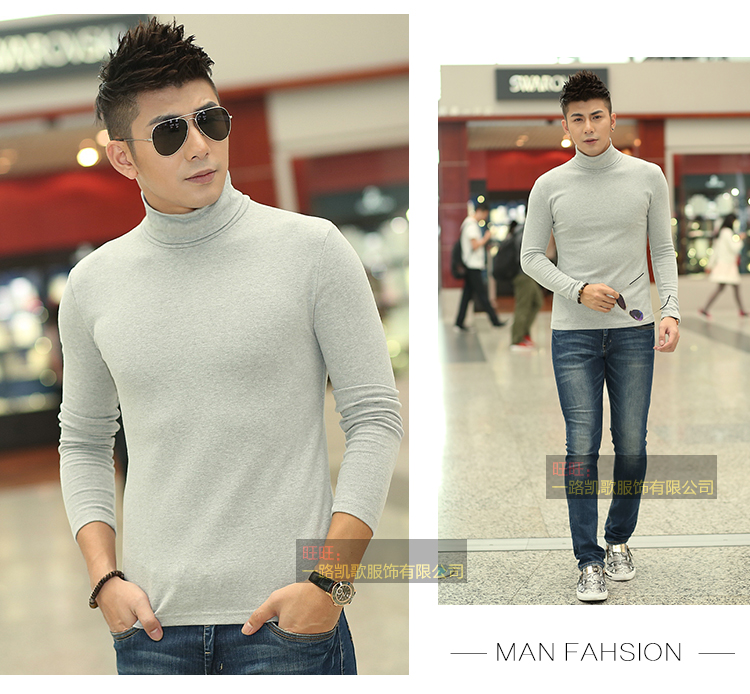 Của nam giới mùa thu phương thức cao cổ áo dài tay t-shirt nam slim body áo sơ mi cơ thể chặt chẽ áo Hàn Quốc phiên bản của quần áo máu