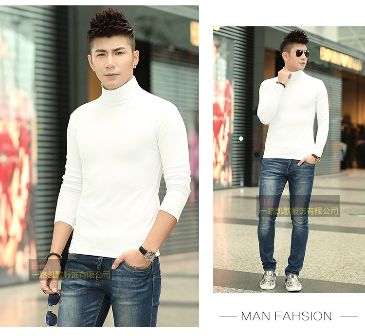 Của nam giới mùa thu phương thức cao cổ áo dài tay t-shirt nam slim body áo sơ mi cơ thể chặt chẽ áo Hàn Quốc phiên bản của quần áo máu