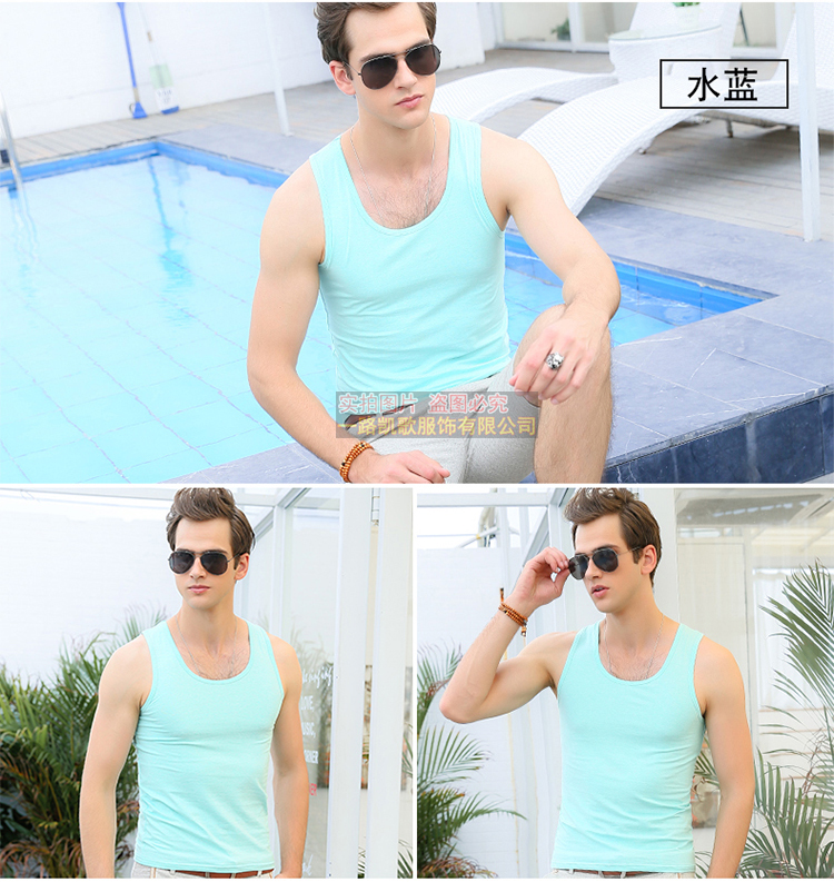 Mùa hè của Nam Giới Vest Cotton Thoáng Khí Slim Fit Stretch Thể Thao Mỏng Tập Thể Dục Baseband Vai Rộng Màu Rắn Hàn Quốc Sóng