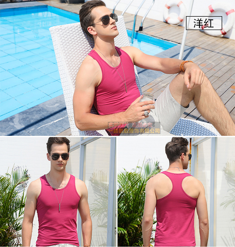 Mùa hè vest nam cotton stretch Slim thể hình chặt chẽ màu rắn hẹp vai kích thước lớn đáy từ vest triều