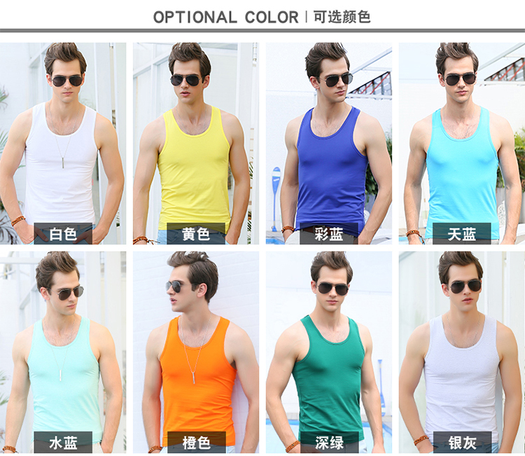 Mùa hè vest nam cotton stretch Slim thể hình chặt chẽ màu rắn hẹp vai kích thước lớn đáy từ vest triều