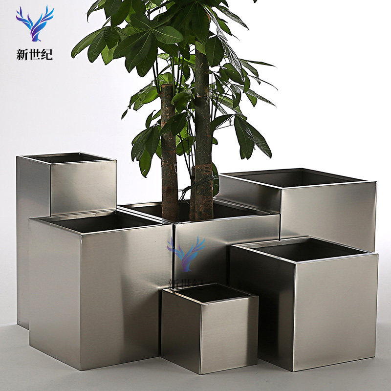 Home Foreign Minister Square Stainless Steel Florator Hotel Mall Metal Simulation Flowers Planting Flower Grove Park Municipal Flower Boxes