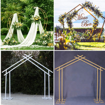 New wedding props wrought iron pentagonal shelf geometric shaped arches Mori wedding stage background decoration flowers