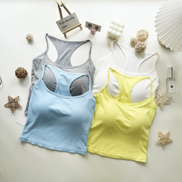 Blue 2024 New Sports Yoga Bra Sexy Tops Suspenders Women's Tank Tops with Breast Pads for Summer Outerwear