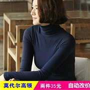 Áo sơ mi nữ tay dài màu đen mùa thu cotton mới phiên bản mới của Hàn Quốc cổ cao Slim rắn màu cơ bản áo thun thủy triều