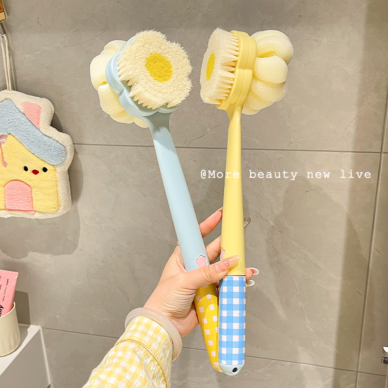バスブラシ 背中用洗浄具 ロングハンドル 両面バスブラシ 女性用 専用ソフトブラシ 両面兼用 背中用バスブラシ