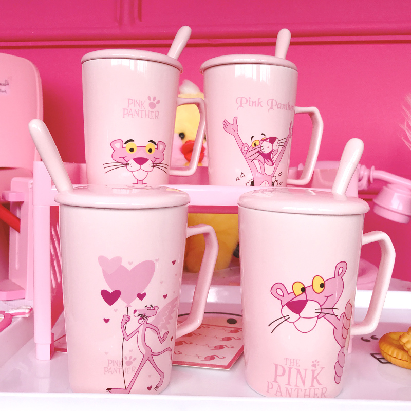 Girl's heart cute ceramic cup children students Korean version with lid spoon mug cup home breakfast coffee cup