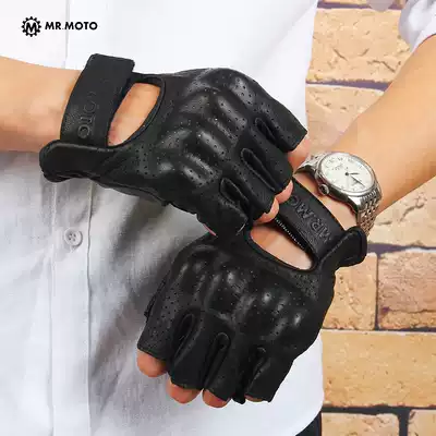 MR MOTO locomotive gloves half finger summer locomotive gloves male drop-proof breathable retro knight riding gloves