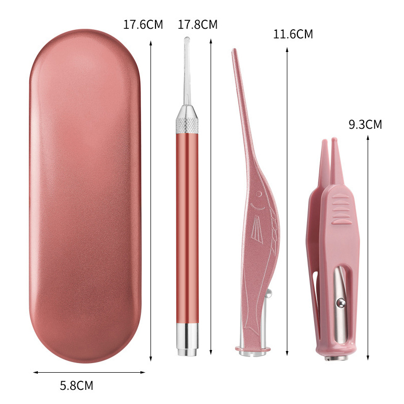 Baby luminous soft head ear spoons stainless steel holsters Tweezers Nose Shit Clips Three Sets New Children Ear Dig Spoons