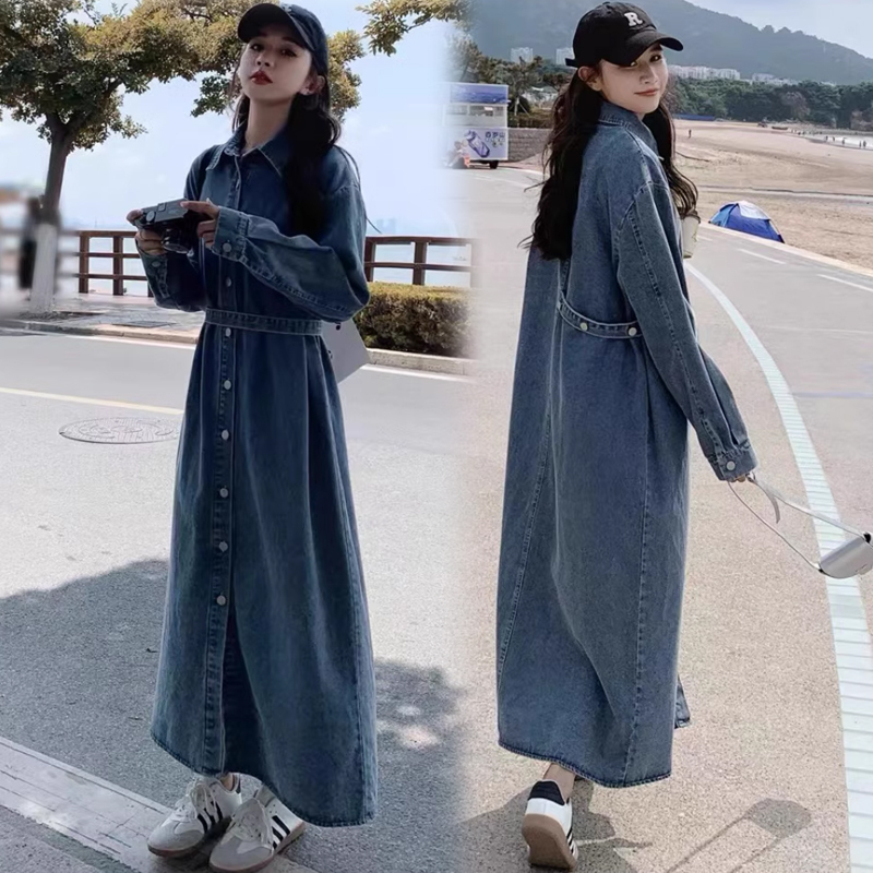 Discount~ New Autumn Vintage-Style Long-Sleeve Denim Dress, Loose and Slimming, Casual Shirt Dress