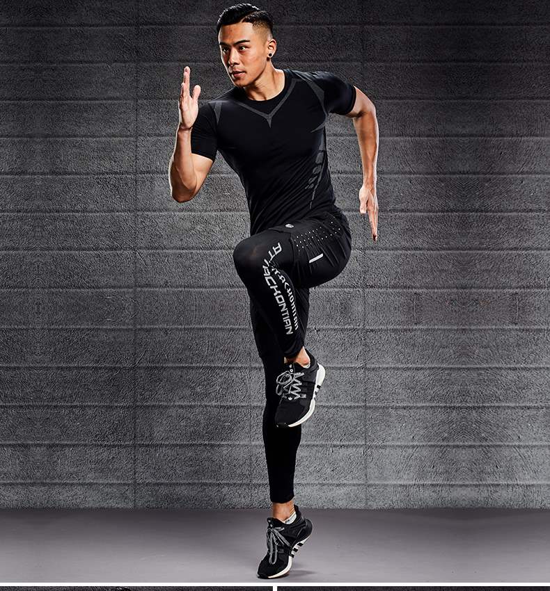 Quần áo tập thể dục quần bó nam tập gym ba mảnh chạy nhanh quần áo thể thao phù hợp với buổi sáng chạy bộ quần áo mùa hè - Quần áo tập thể hình quần short tập gym nữ