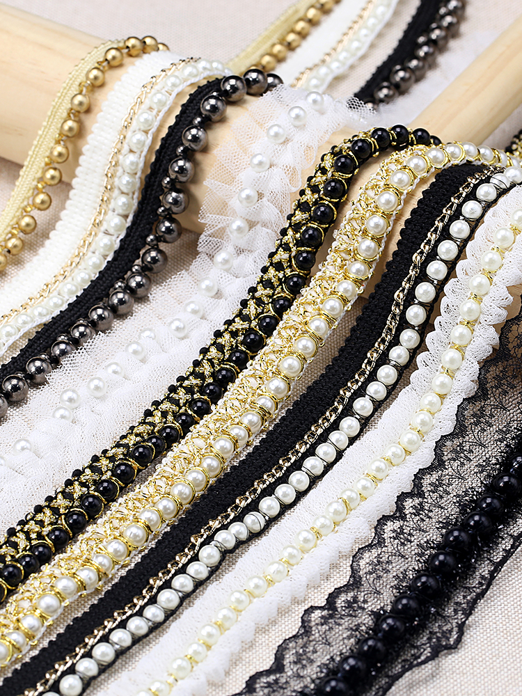 Small fragrance beaded lace trim accessories Pearl collar fabric Lace edge clothing neckline Clothing decorative belt