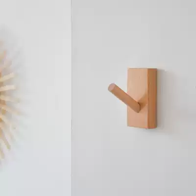 Nordic solid wood adhesive hook wall hanging wooden single clothes hook porch ins Wall non-perforated hook bedroom wall