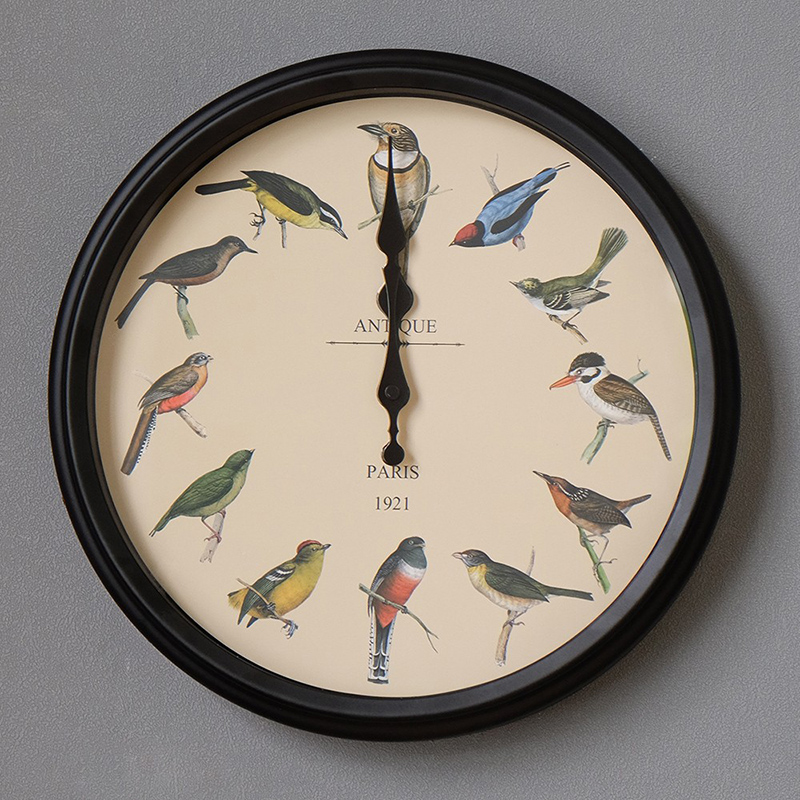 American country creative round mute bird wall clock coffee flower creative net red wall clock living room bedroom wall clock