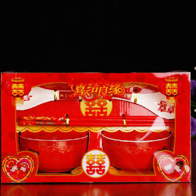 Wedding Bowl Wedding Bowl Wedding Bowls Chopsticks Suit Women's Wife Family Pair Bowls Red Bowl Happy Bowls Chopsticks Wedding Supplies Grand Total