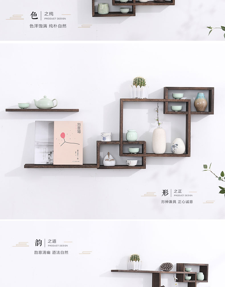 Kệ gỗ treo tường phòng khách treo tường vách ngăn kệ sách kệ sách phong cách Trung Quốc thêm kho báu ấm trà giá - Kệ kệ để sách treo tường