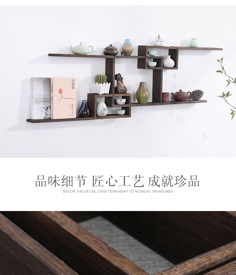 Kệ gỗ treo tường phòng khách treo tường vách ngăn kệ sách kệ sách phong cách Trung Quốc thêm kho báu ấm trà giá - Kệ kệ để sách treo tường