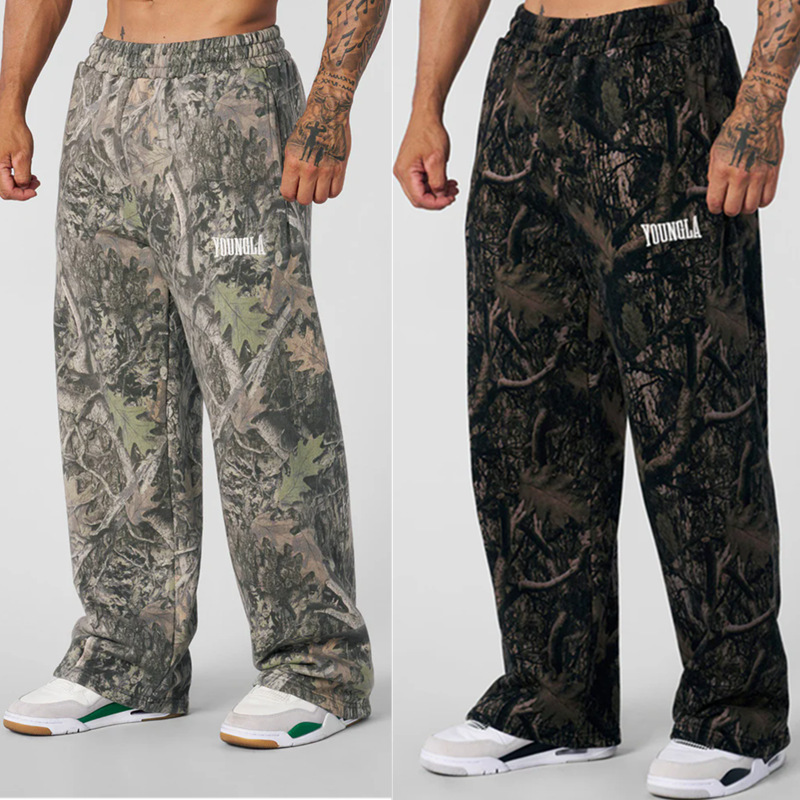Men's Muscle Fitness Pants, American-Style Straight-Leg Wide-Leg Breathable Camouflage Sports Casual Pants Youngla Gym Workout Trendy