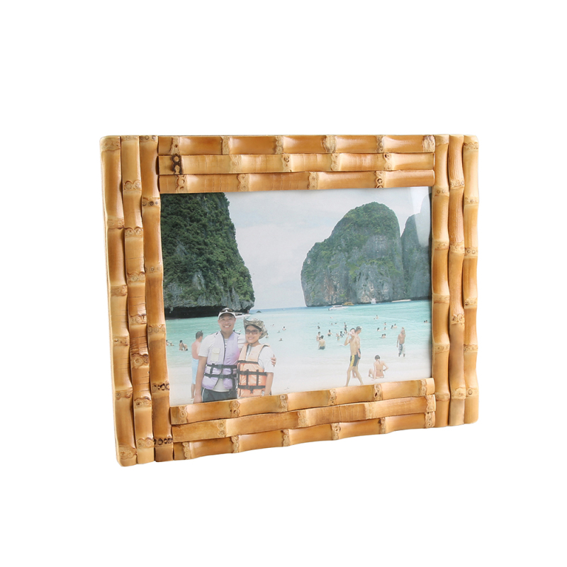 Hand-Assembled Bamboo Root Whip Photo Frame 5x7inch Photo Display Frame Pastoral Style Bamboo Crafts Decoration