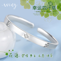 Winy four-leaf clover sterly silver bracelet female 9999 foot silver bracelet open solid silver jewelry for girlfriend birthday gift