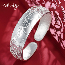 Winy9999 sterling silver bracelet female to send mother to the elderly wide solid foot silver bracelet silver bracelet silver jewelry