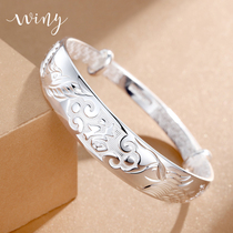 Winy999 sterling silver bracelet Women wide-faced Dragon and Phoenix to send mother foot silver bracelet push and pull adjustable silver jewelry