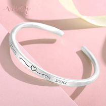 Winy999 sterling silver bracelet girl fashion plain ring open bracelet simple silver bracelet to send girlfriend Silver Gift