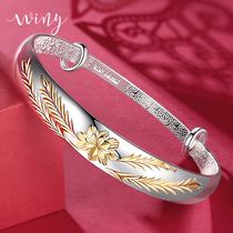 Winy sterling silver bracelet female 9999 foot silver solid bracelet middle-aged and old mother-in-law silver jewelry gift